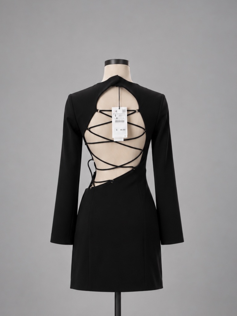 Zara Black Lace-Up Open Back Mini Dress – Size  S NWT